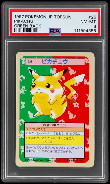 1997 Pokemon Topsun Japanese Pikachu Green Back PSA 8