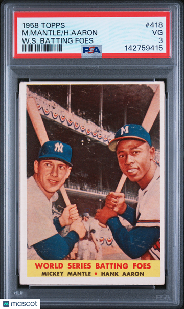 1958 Topps M. Mantle H. Aaron #418 W. S. Batting Foes PSA 3