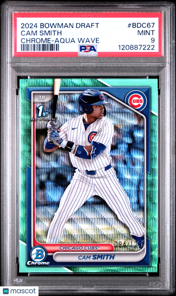 2024 Bowman Draft Cam Smith #BDC67 Chrome Aqua Wave /125 PSA 9