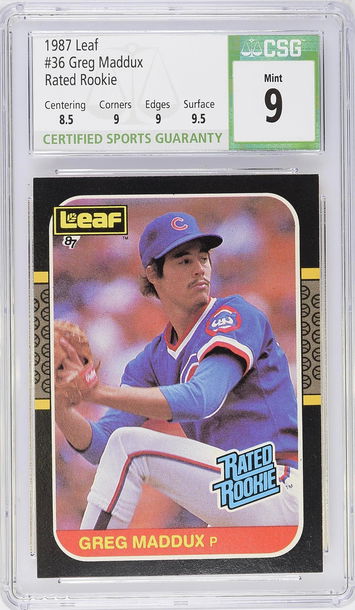 1987 Leaf Greg Maddux Rated Rookie CSG 9 Mint