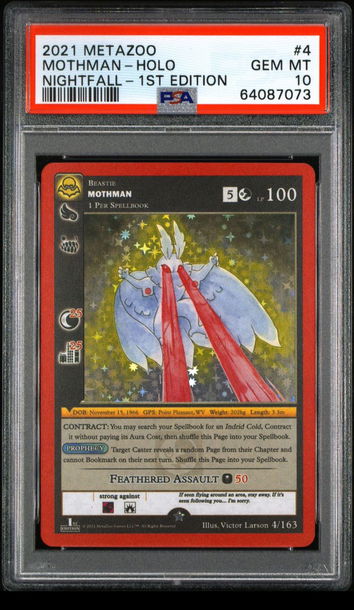 🦋🧨 2021 Metazoo Nightfall 1st Edition #4 ~ MOTHMAN FULL HOLO ~ PSA 10 GEM 👻🦁