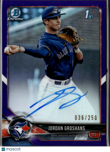 Jordan Groshans 2018 Bowman Chrome 1st Bowman Auto Purple Refractor /250 Toronto Blue Jays