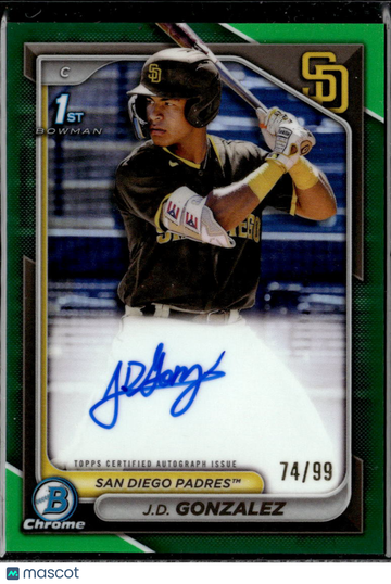 J.D. Gonzalez 2024 Bowman Chrome 1st Bowman Auto Green Refractor /99 San Diego Padres