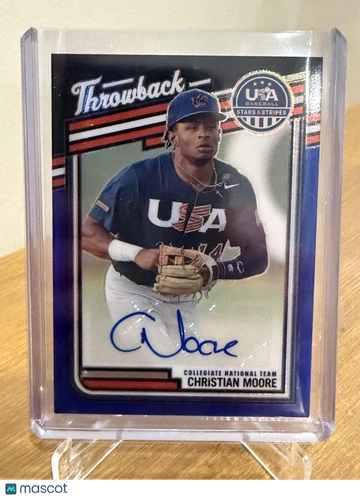 2026 Panini USA Baseball Stars and Stripes Christian Moore #TS-CM Throwback Signatures Blue Prizm SN49 AU