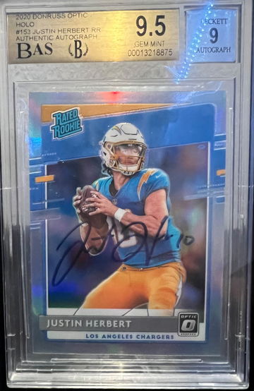 2020 Panini Donruss Optic Holo Card Justin Herbert # 153 Auto BGS 9.5 True Gem Mint Plus +