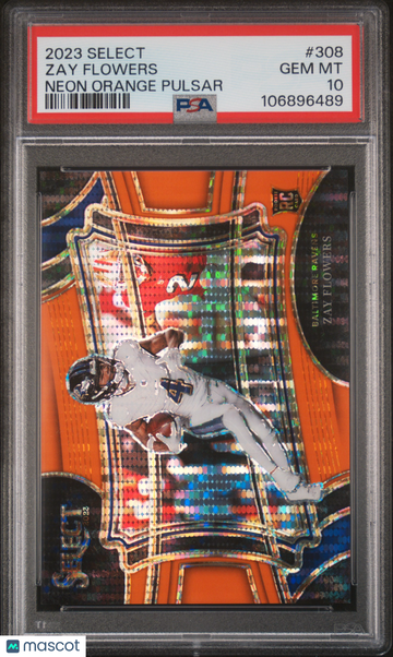 2023 Panini Select Zay Flowers #308 Neon Orange Pulsar /7 Rookie Parallel/Variety Low Pop PSA 10