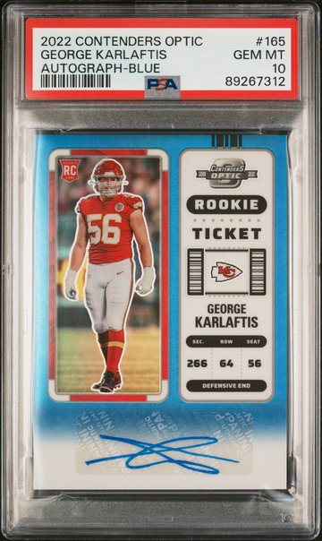 2022 Panini Contenders Optic Auto Blue George Karlaftis Rookie RC /75 #165 PSA 10