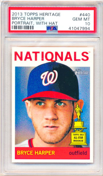 2013 TOPPS HERITAGE #440 BRYCE HARPER PORTRAIT WITH HAT PSA 10