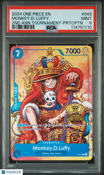 2024 One Piece Promos Monkey D. Luffy 2ND Ann Tournament-Prtcptn PSA 9 #043