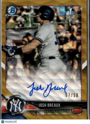 Josh Breaux 2018 Bowman Chrome Auto Gold Shimmer Refractor /50 New York Yankees