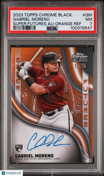 2023 Topps Chrome Black Super Futures Autographs Gabriel Moreno #GM Orange Ref /25 PSA 7