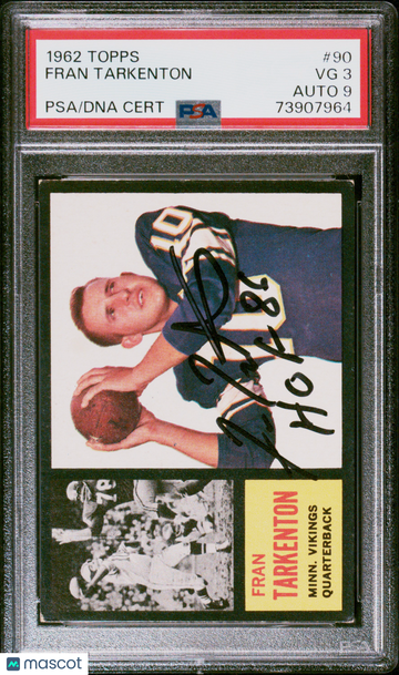 1962 Topps Fran Tarkenton #90 PSA 3 Auto 9