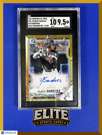 2021 Bowman Chrome Yolbert Sanchez #CPA-YSA Gold Shimmer Refractor /50 1st bowman SGC 9.5 Auto 10