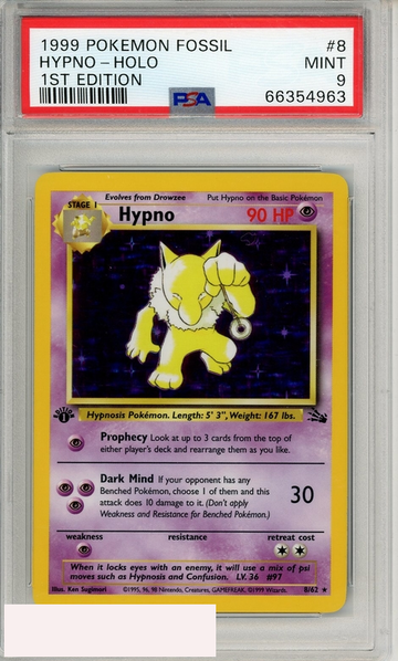 1999 POKEMON FOSSIL HYPNO-HOLO #8 1ST EDITION PSA 9 MINT