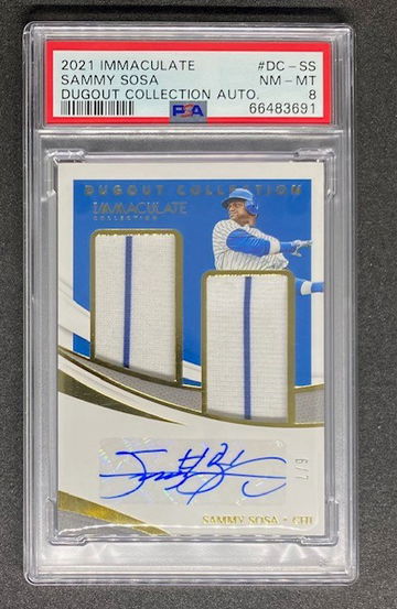 Sammy Sosa 2021 Immaculate Dugout Collection Jersey Autographs - Cubs /7 PSA 8