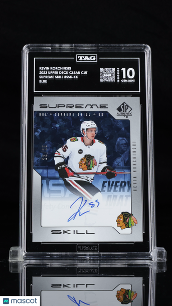 2023 Upper Deck Clear Cut Supreme Skill Kevin Korchinski #SSK-KK Blue /25 Rookie TAG 10