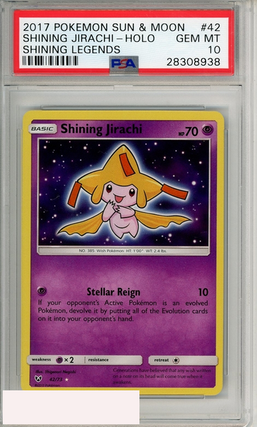 2017 POKEMON SUN MOON SHINING LEGENDS SHINING JIRACHI-HOLO #42 PSA 10 GEM MT