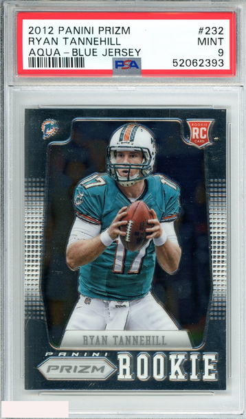 2012 PANINI PRIZM RYAN TANNEHILL #232 AQUA-BLUE JERSEY DOLPHINS ROOKIE RC PSA 9