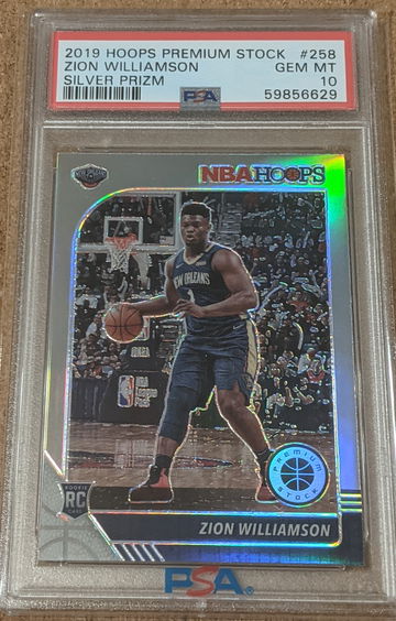 2019-20 NBA Hoops Premium Stock Zion Williamson Silver Prizm Rookie PSA 10 RC 🔥