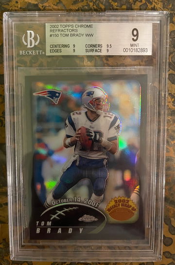 2002 topps chrome tom brady black refractor /599 bgs 9