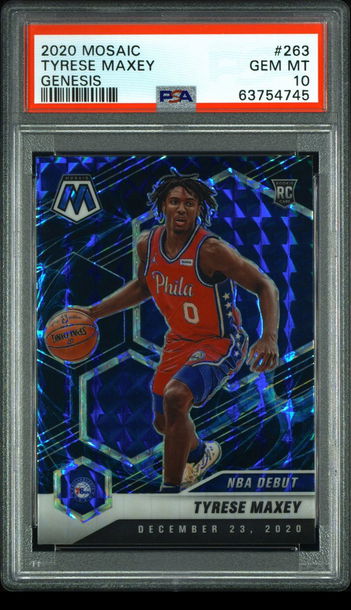 💎2020-21 Panini Mosaic TYRESE MAXEY Genesis Prizm NBA Debut SSP #263 PSA 10 🧨