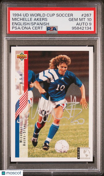 1994 Upper Deck World Cup Soccer Michelle Akers-Stahl #267 English Spanish PSA 10 Auto 9