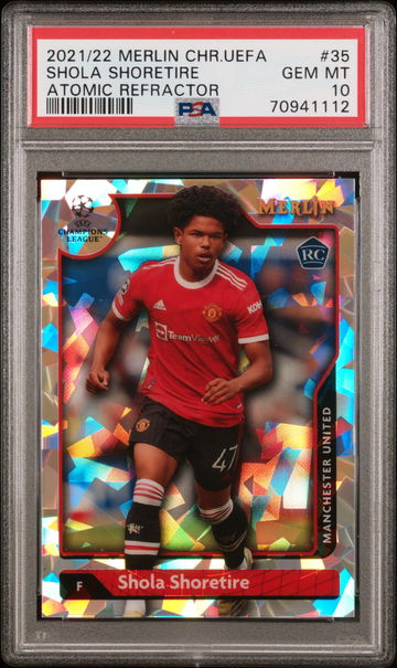 2021-2022 TOPPS SHOLA SHORETIRE MERLIN CHROME UEFA LEAGUE ATOMIC REFRACTOR #35 PSA 10