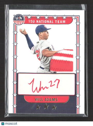 2024 Panini USA Baseball Stars & Stripes Will Adams #NTS-WA 11/25 Game-worn/used material Auto