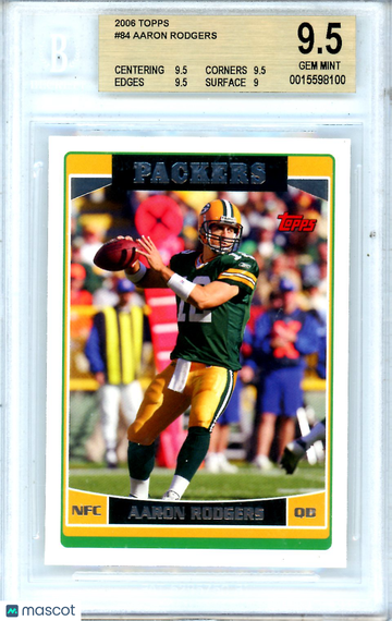 Graded 2006 Topps Aaron Rodgers #84 Rookie BGS 9.5 Green Bay Packers Football Card
