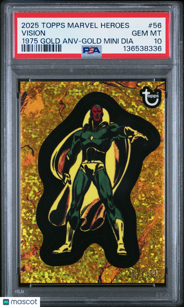 2025 Topps Marvel Comic Book Heroes 1975 Gold Anniversary Vision #56 PSA 10