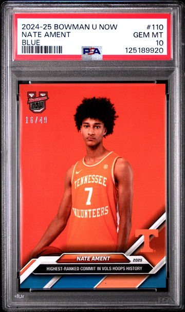 2024-25 BOWMAN U NOW NATE AMENT #/49 BLUE #110 FIRST CARD RC PSA 10