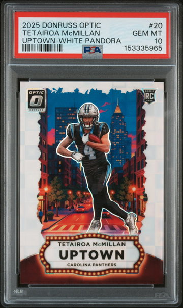 2025 Panini Donruss Optic Uptown White Pandora Tetairoa Mcmillan #20 /25 PSA 10