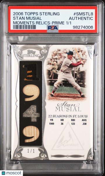 2006 Topps Sterling Moments Relics Stan Musial #STL8 Prime /1 PSA A
