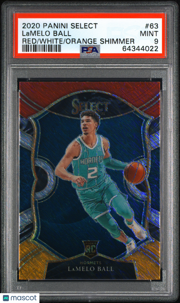 2020 Panini Select Lamelo Ball #63 Red White Orange Shimmer Rookie PSA 9