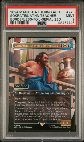 2024 Magic the Gathering Assassin's Creed Borderless-Foil-Serialized Sokrates/Athn Teacher #273 /500 PSA 9