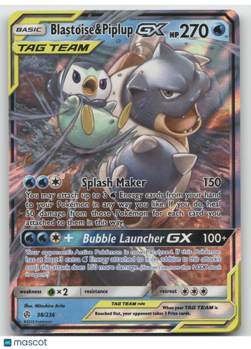 2019 Cosmic Eclipse Blastoise & Piplup GX Holo Rare #38/236