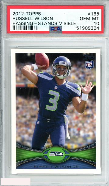 2012 TOPPS RUSSELL WILSON #165 PASSING-STANDS VISIBLE RC SEAHAWKS PSA 10 GEM MT