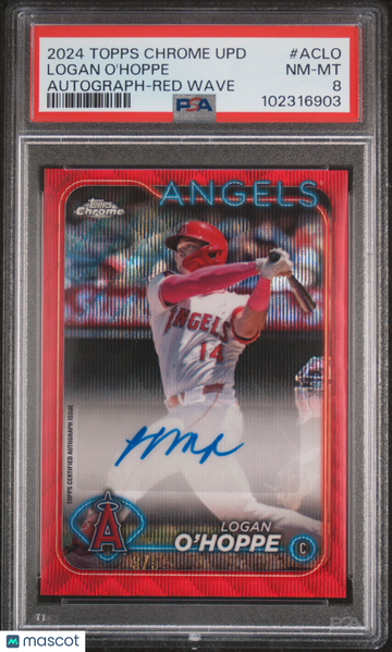 2024 Topps Chrome Update Chrome Baseball Update Series Autographs Logan O'hoppe #ACLO Red Wave PSA 8