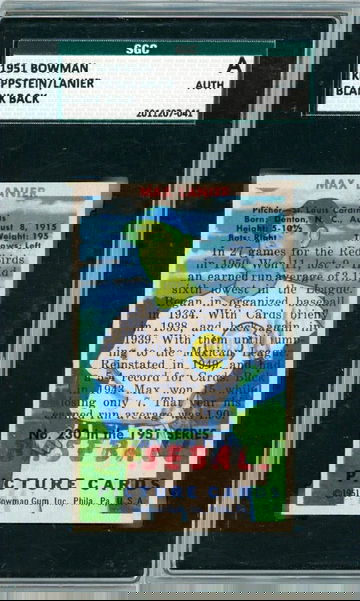 1951 Bowman Klippstein #248 Lanier #230 Blank Back SGC Authentic P1319