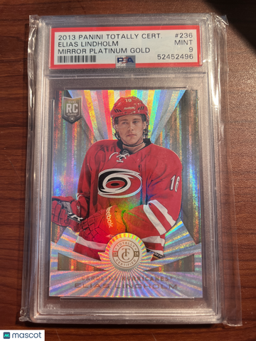 2013-14 Panini Totally Certified Elias Lindholm #236 Mirror Platinum Gold /5 Rookie PSA 9