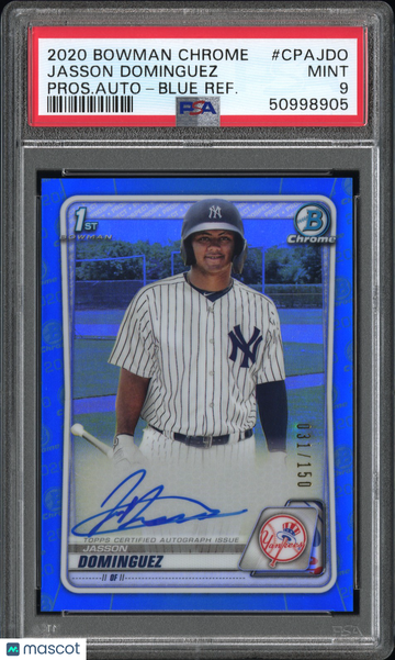 2020 Bowman Chrome Prospect Autographs Jasson Dominguez #CPAJDO Pros. Auto Blue Refractor PSA 9
