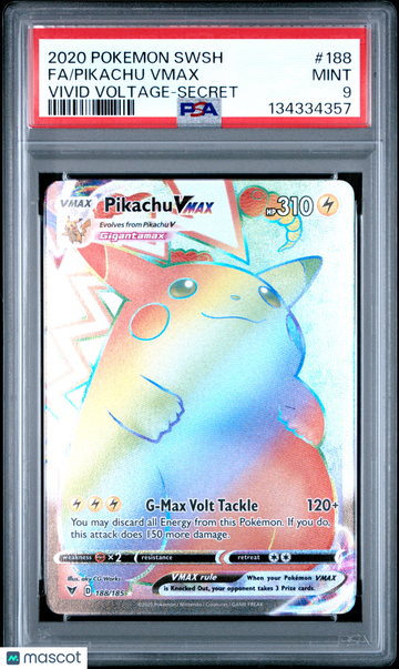 2020 Pokemon Sword & Shield Vivid Voltage Pikachu VMAX Fa Vivid Voltage-Secret PSA 9 #188