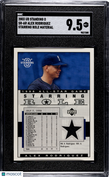 2003 Upper Deck Standing O Alex Rodriguez #SR-AR Starring Role Mat. SGC 9.5