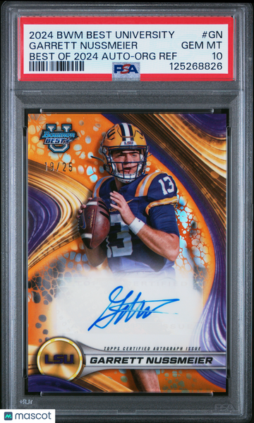 2024 Bowman Best University Best Of 2024 Autographs Garrett Nussmeier #GN Org Ref /25 PSA 10