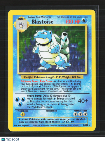 1999 Base Set Blastoise Holo Rare #2/102