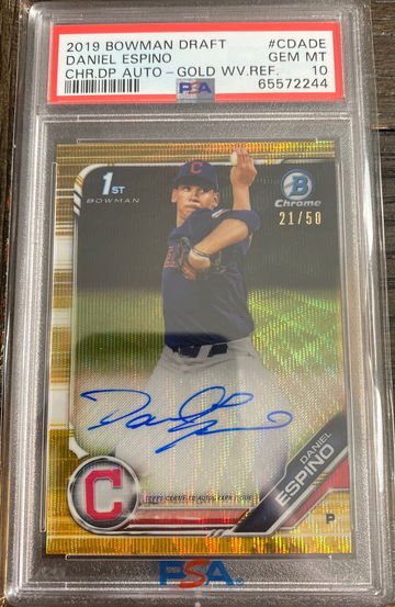 2019 bowman chrome draft Daniel espino Gold wave refractor prospect auto card psa 10 gem mint #/50 CDA-DE