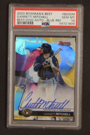 2020 Bowman's Best Best of '20 Autographs Blue Refractor Garrett Mitchell #B20GM /150 PSA 10