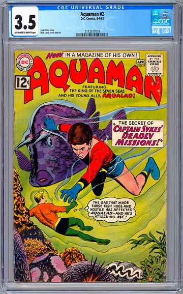 AQUAMAN #2 CGC 3.5 NICK CARDY COVER & ART SILVER AGE KEY FEATURING AQUALAD 1962