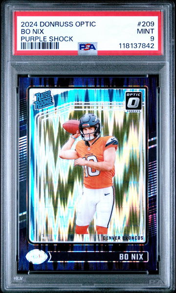2024 Donruss Optic Rated Rookie Purple Shock Bo Nix #209 PSA 9