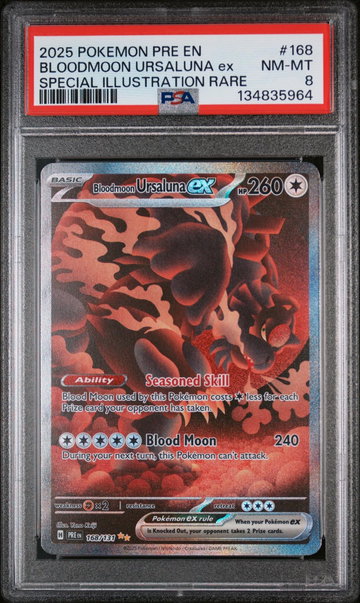 2025 Pokemon Scarlet and Violet Prismatic Evolutions Special Illustration Rare Bloodmoon Ursaluna Ex #168 PSA 8